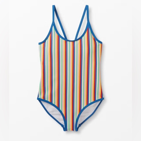 Hanna Andersson one piece swimsuit striped rainbow colorful scoop crisscross - Picture 1 of 7